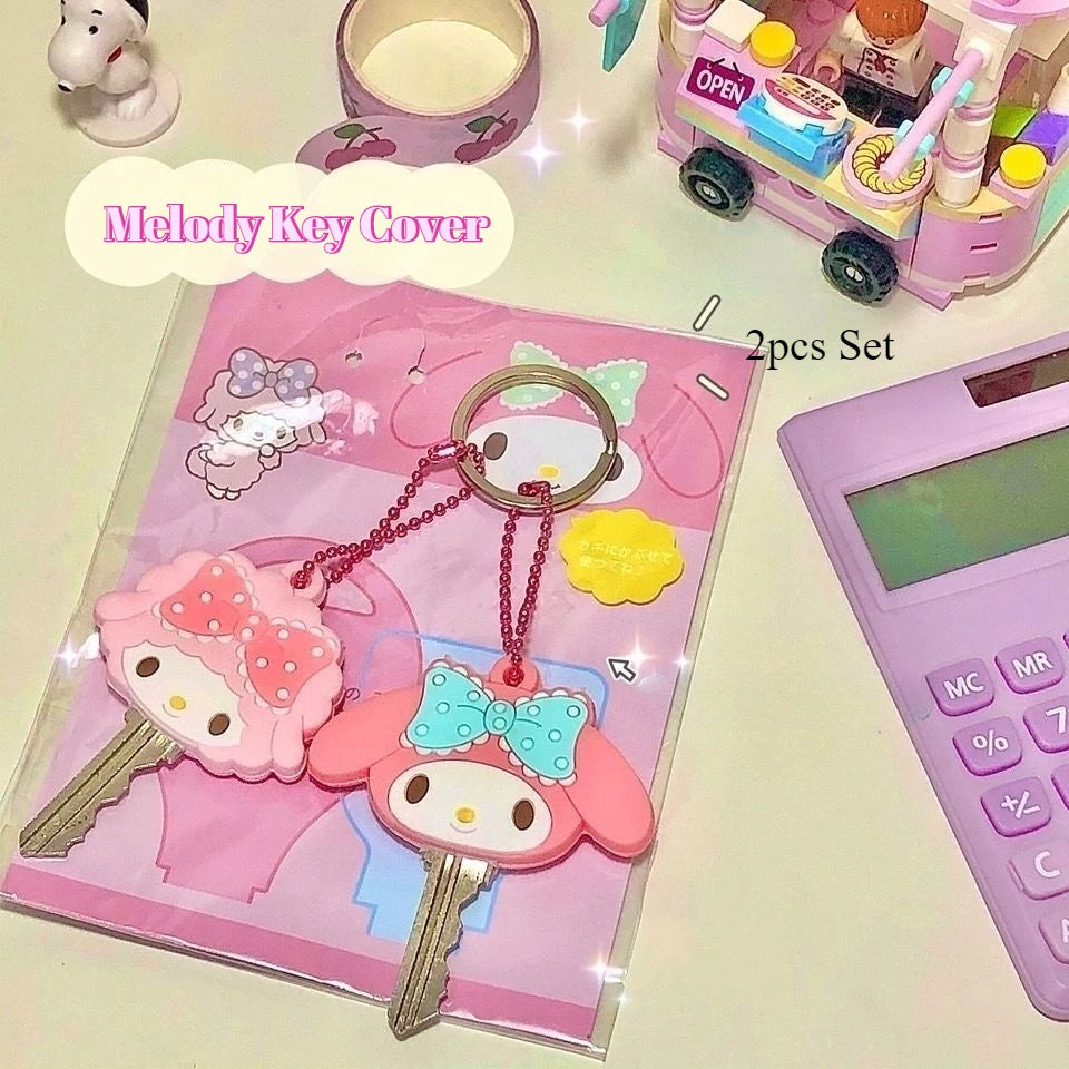 Kawaii Sanrio Hello Kitty Silicone Key Dustproof Protective Cover Cartoon Anime My Melody Portable Anti-lost Keychain Girls Gift