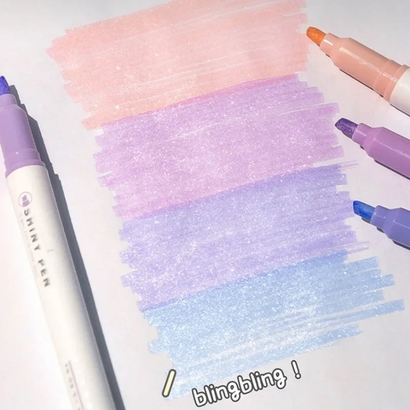 4 Colors Highlighter Pens Shining Highlighter Markers Kawaii Stationery Supplies Back to School Accessories for Girls Students