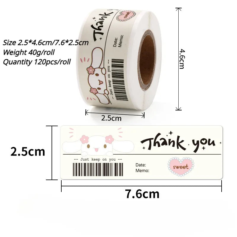 120 Sheets/roll Sanrio Kitty Cartoon Seal Sticker Stationery Sticker Cute Seal Sticker Simple High-looking Label Anime Ins Style