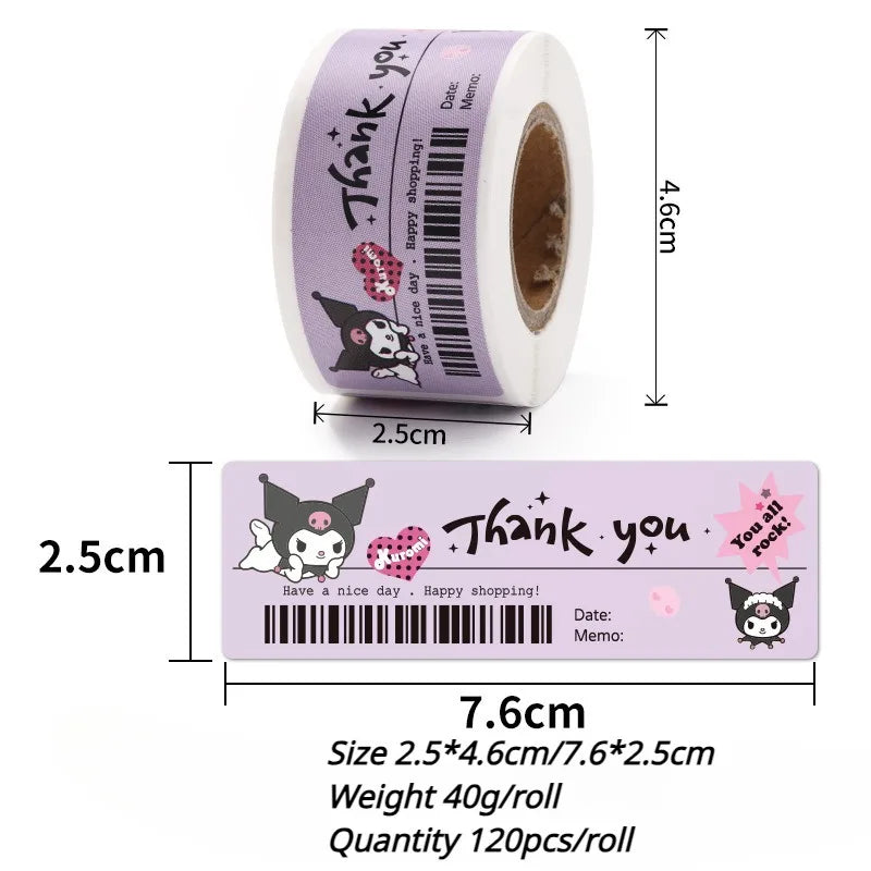 120 Sheets/roll Sanrio Kitty Cartoon Seal Sticker Stationery Sticker Cute Seal Sticker Simple High-looking Label Anime Ins Style