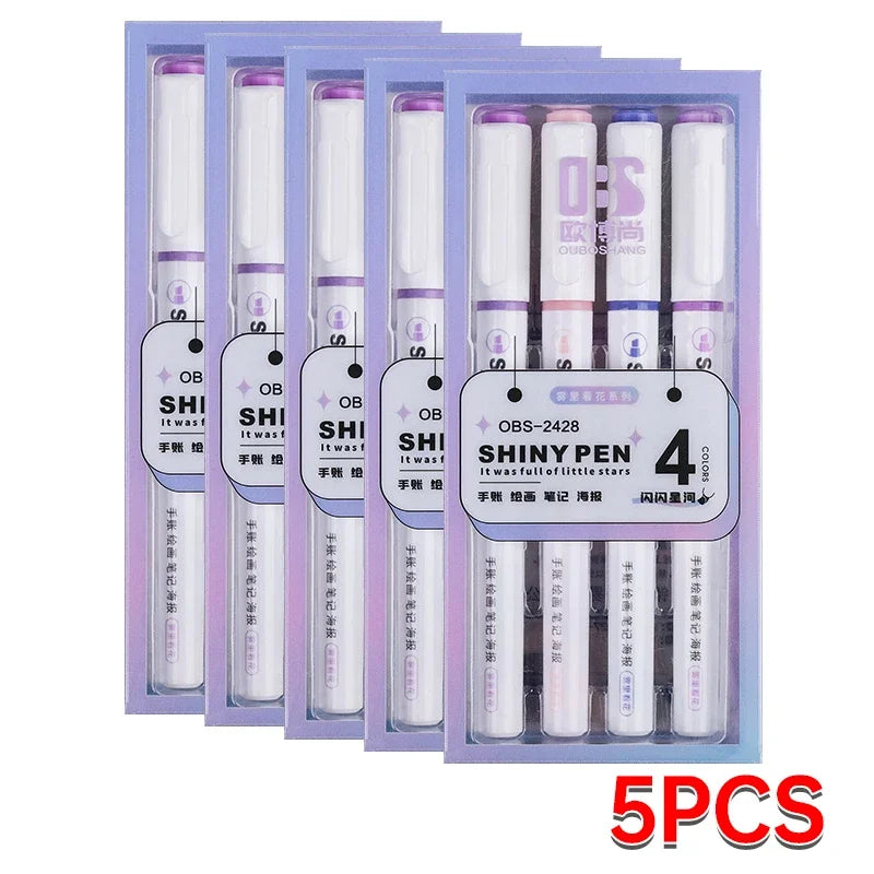 4 Colors Highlighter Pens Shining Highlighter Markers Kawaii Stationery Supplies Back to School Accessories for Girls Students