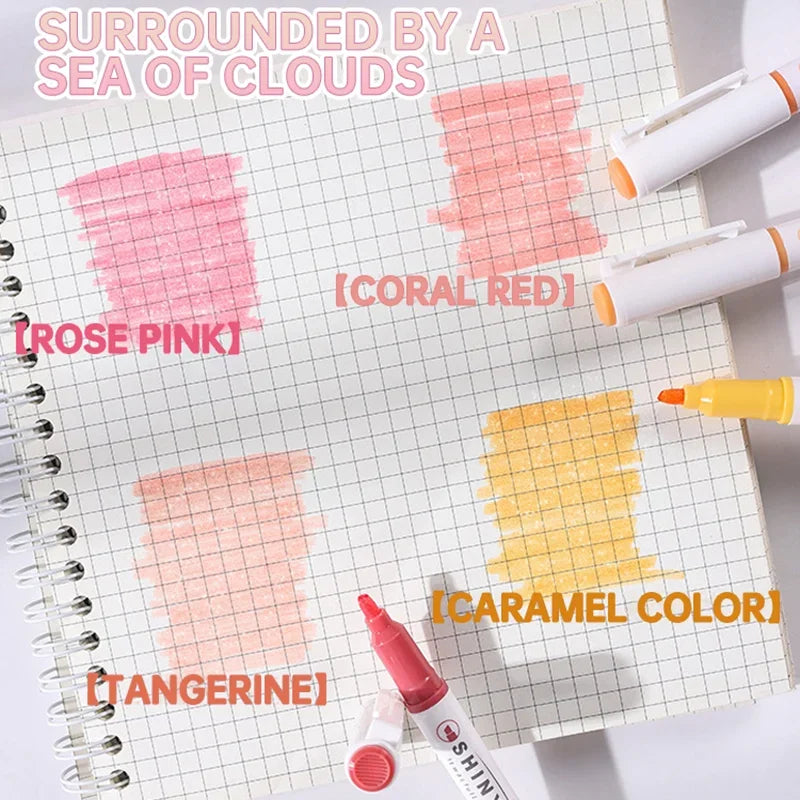 4 Colors Highlighter Pens Shining Highlighter Markers Kawaii Stationery Supplies Back to School Accessories for Girls Students