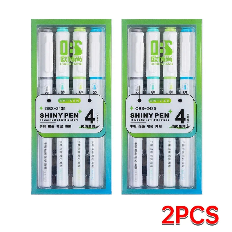4 Colors Highlighter Pens Shining Highlighter Markers Kawaii Stationery Supplies Back to School Accessories for Girls Students