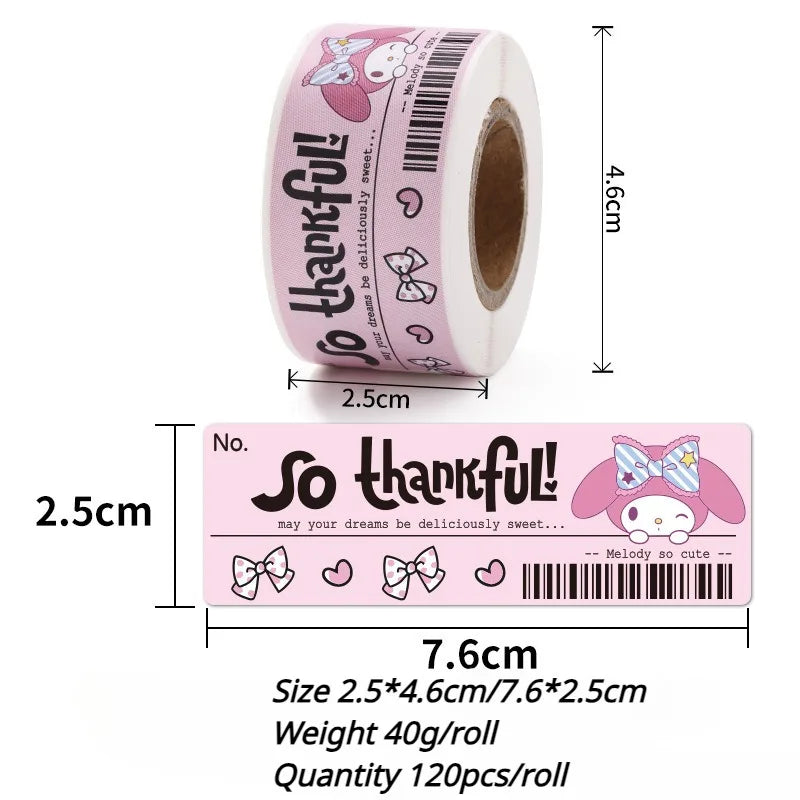 120 Sheets/roll Sanrio Kitty Cartoon Seal Sticker Stationery Sticker Cute Seal Sticker Simple High-looking Label Anime Ins Style