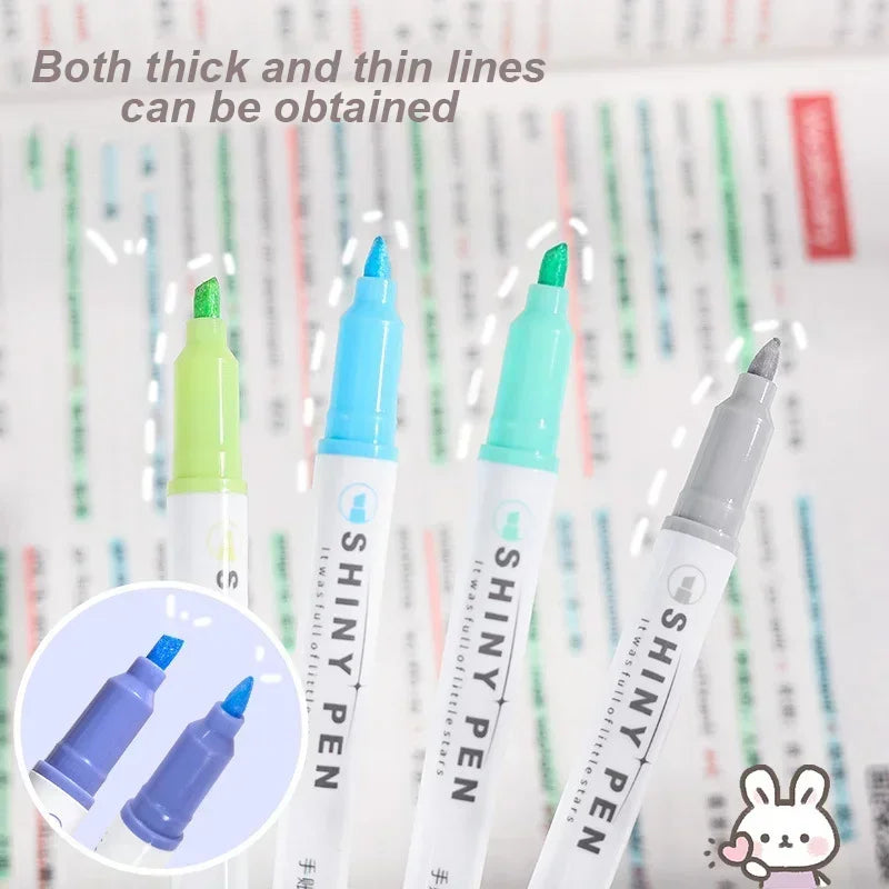 4 Colors Highlighter Pens Shining Highlighter Markers Kawaii Stationery Supplies Back to School Accessories for Girls Students