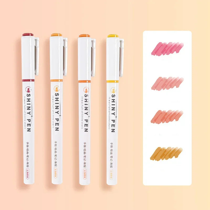4 Colors Highlighter Pens Shining Highlighter Markers Kawaii Stationery Supplies Back to School Accessories for Girls Students