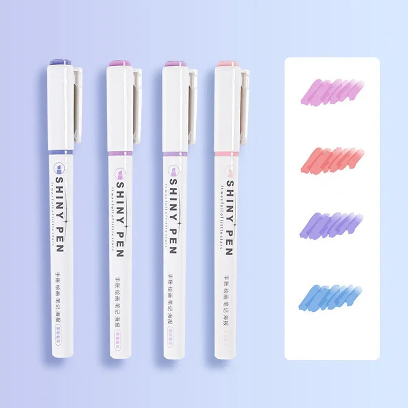 4 Colors Highlighter Pens Shining Highlighter Markers Kawaii Stationery Supplies Back to School Accessories for Girls Students