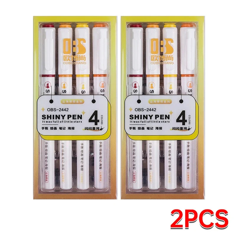 4 Colors Highlighter Pens Shining Highlighter Markers Kawaii Stationery Supplies Back to School Accessories for Girls Students