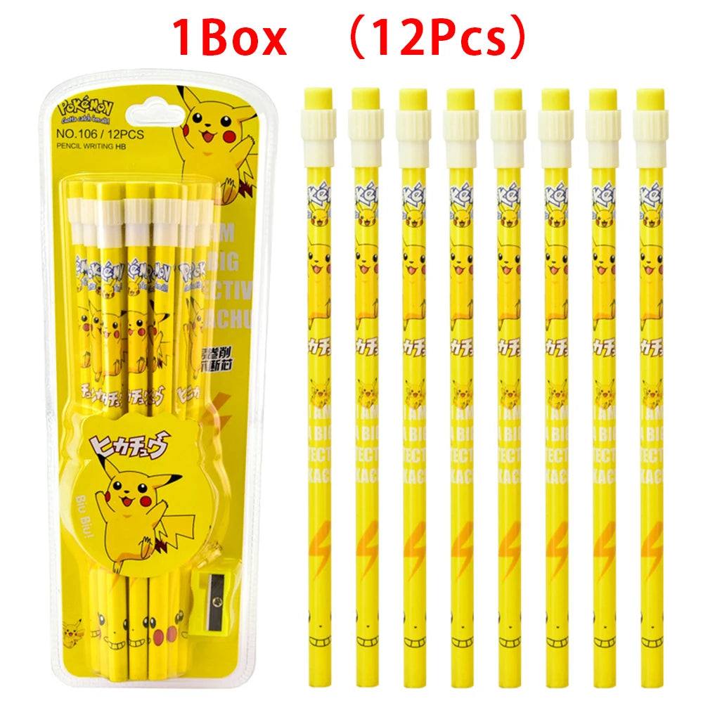 12pcs Anime Pokemon Pikachu Pencil Figure Cartoon Pencil Kawaii Student Stationery Kids Birthday Xmas Gifts