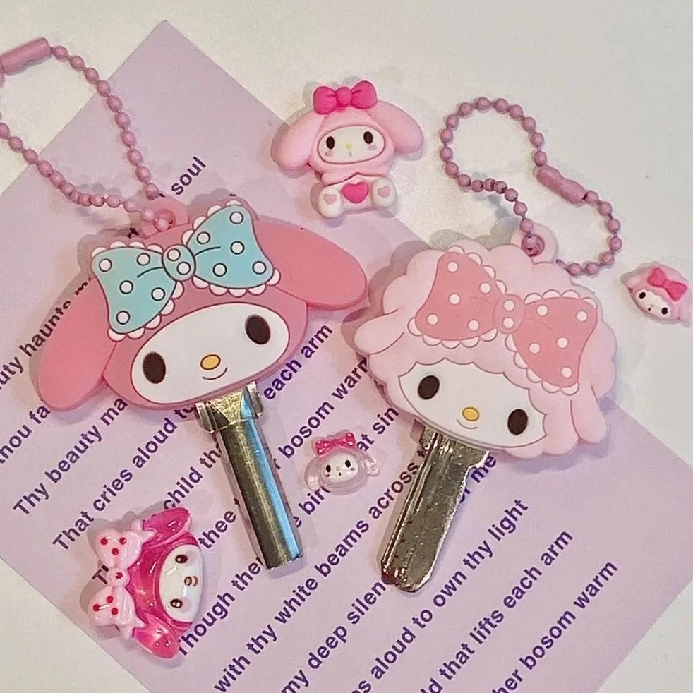 Kawaii Sanrio Hello Kitty Silicone Key Dustproof Protective Cover Cartoon Anime My Melody Portable Anti-lost Keychain Girls Gift