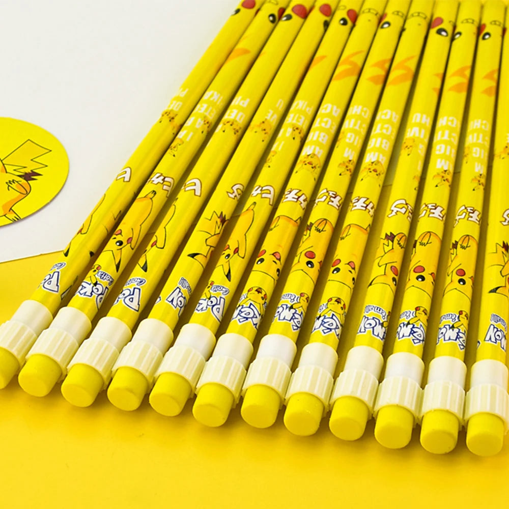12pcs Anime Pokemon Pikachu Pencil Figure Cartoon Pencil Kawaii Student Stationery Kids Birthday Xmas Gifts