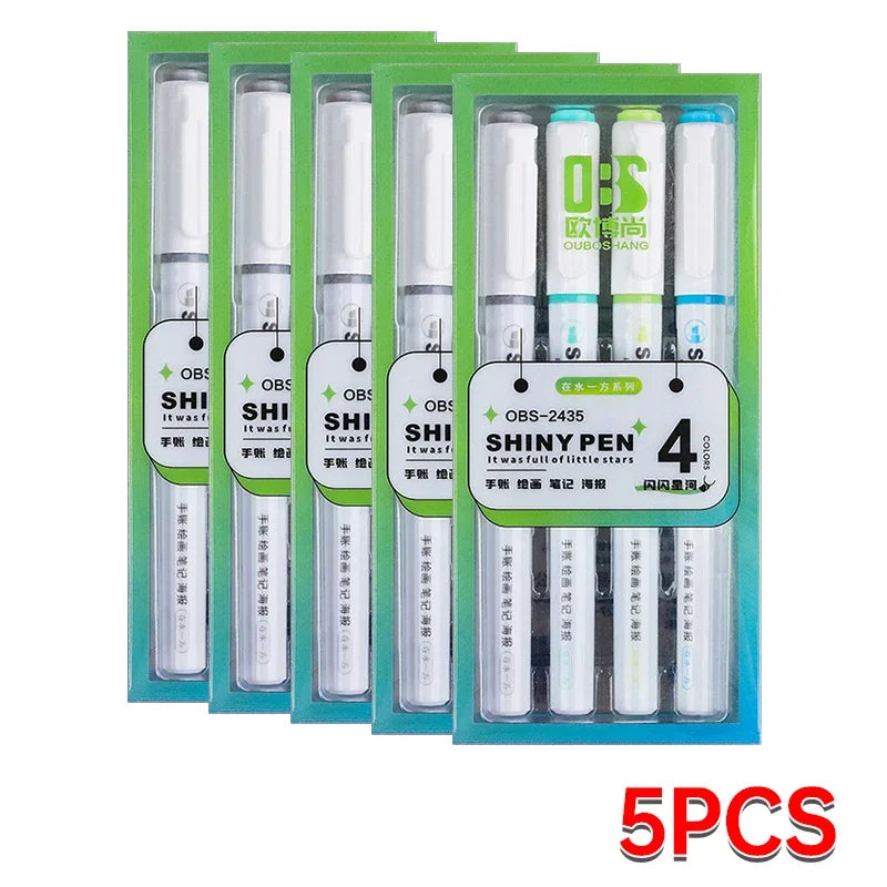 4 Colors Highlighter Pens Shining Highlighter Markers Kawaii Stationery Supplies Back to School Accessories for Girls Students