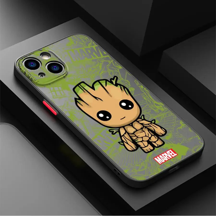 Marvel Cute Spider Man Groot Phone Case for iPhone 16 Pro 11 12 Mini 13 14 Pro 15 Pro Max 7 8 Plus XR XS MAX Black Soft Cover