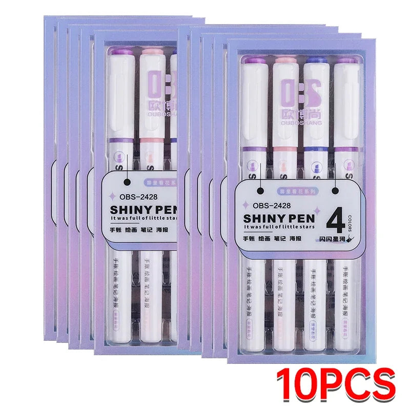 4 Colors Highlighter Pens Shining Highlighter Markers Kawaii Stationery Supplies Back to School Accessories for Girls Students