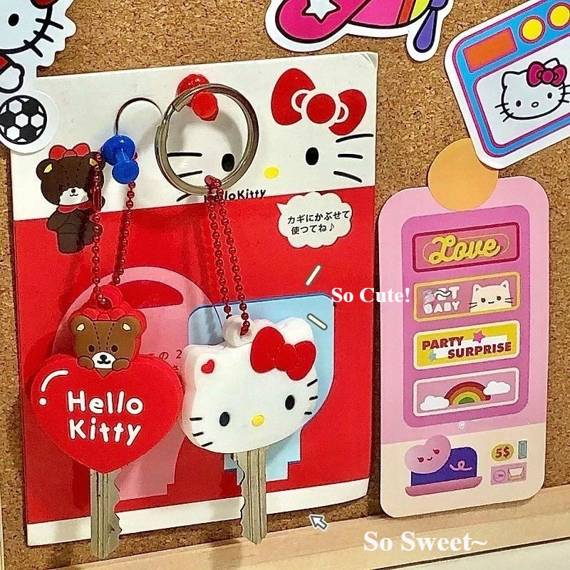 Kawaii Sanrio Hello Kitty Silicone Key Dustproof Protective Cover Cartoon Anime My Melody Portable Anti-lost Keychain Girls Gift