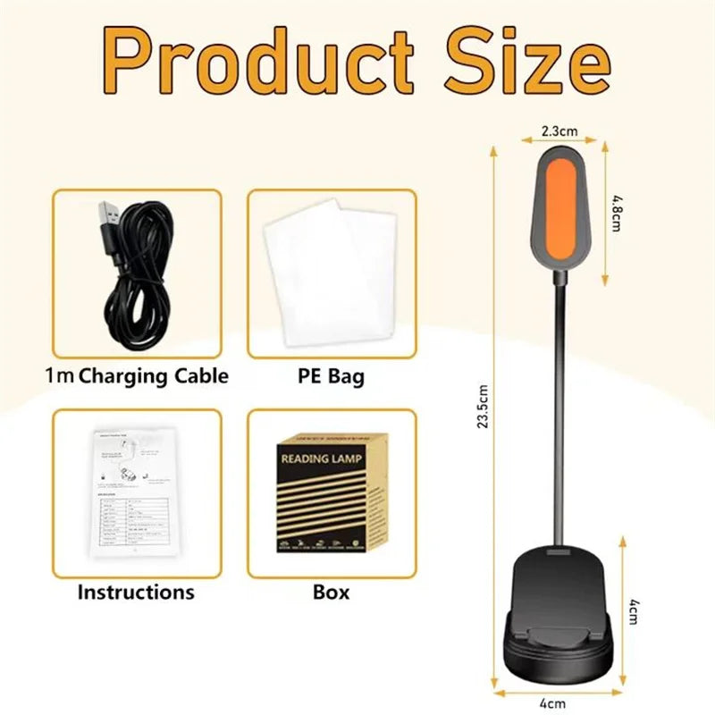 Amber Book Light for Nighttime Reading Clip-on USB Type-C Rechargeable Led Kindle Light Table Lamp Blue Light Blocking for Kids