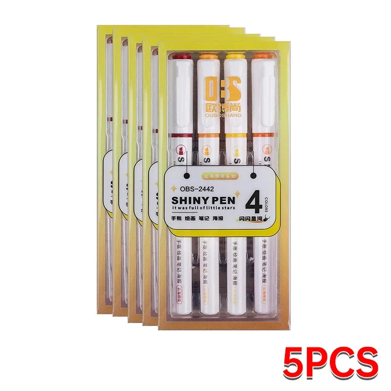 4 Colors Highlighter Pens Shining Highlighter Markers Kawaii Stationery Supplies Back to School Accessories for Girls Students