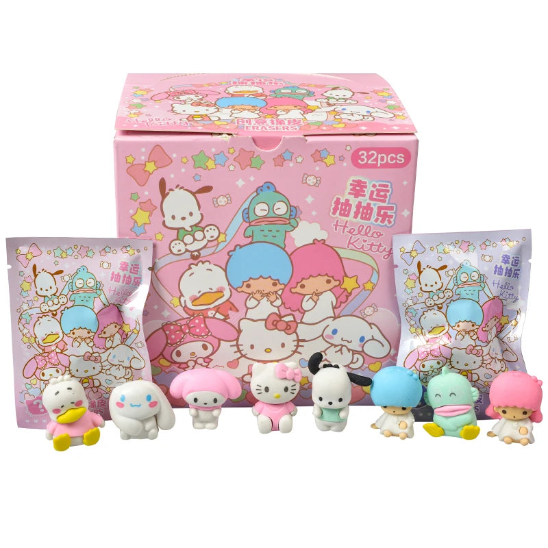 32Pcs/Set Blind Box Anime Sanrio CapyBara Stitch Figure Cartoon Eraser Model Doll Toy For Children's Gift