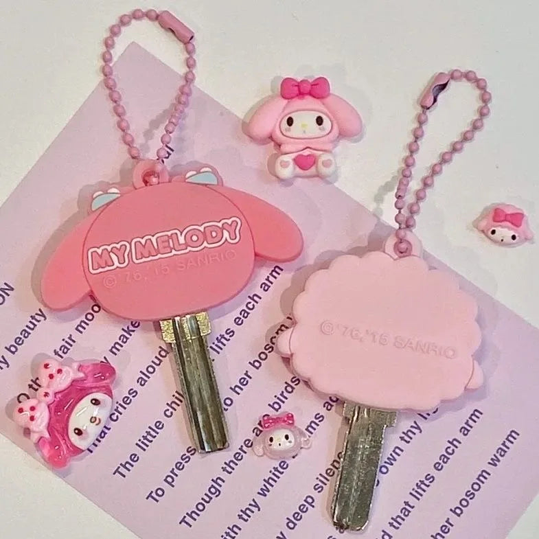 Kawaii Sanrio Hello Kitty Silicone Key Dustproof Protective Cover Cartoon Anime My Melody Portable Anti-lost Keychain Girls Gift