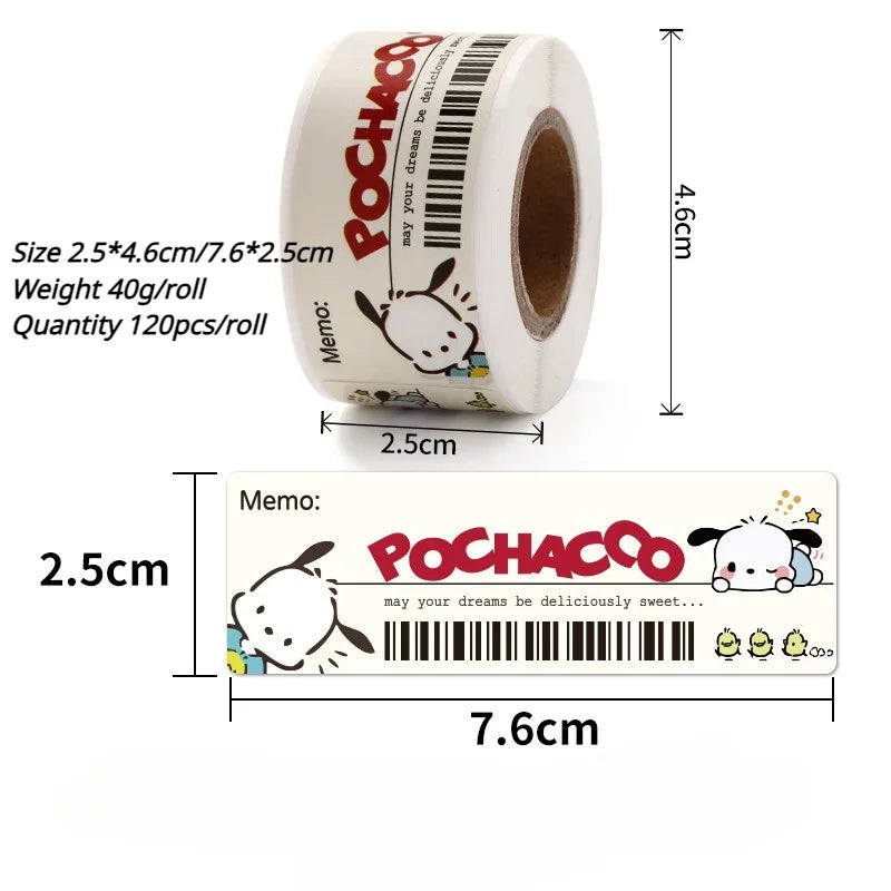 120 Sheets/roll Sanrio Kitty Cartoon Seal Sticker Stationery Sticker Cute Seal Sticker Simple High-looking Label Anime Ins Style