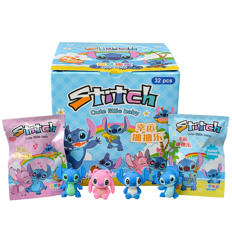 32Pcs/Set Blind Box Anime Sanrio CapyBara Stitch Figure Cartoon Eraser Model Doll Toy For Children's Gift