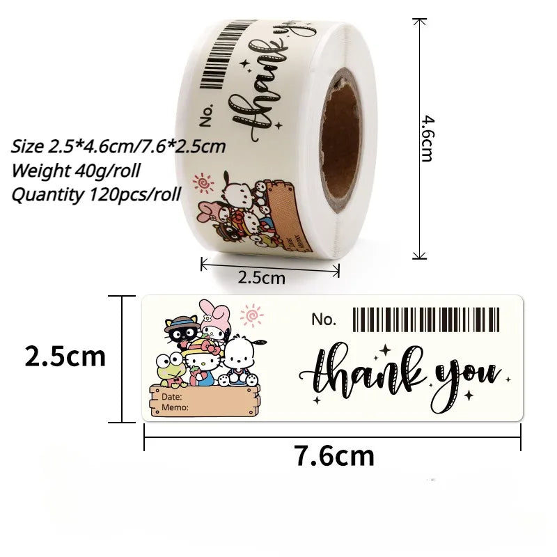 120 Sheets/roll Sanrio Kitty Cartoon Seal Sticker Stationery Sticker Cute Seal Sticker Simple High-looking Label Anime Ins Style