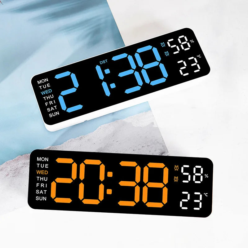 12 Inch Smart Mute LED Electronic Night Alarm Wall Clock Modern Desk Clock Minimalist Thermometer Calendar Time Cube Home Decor
