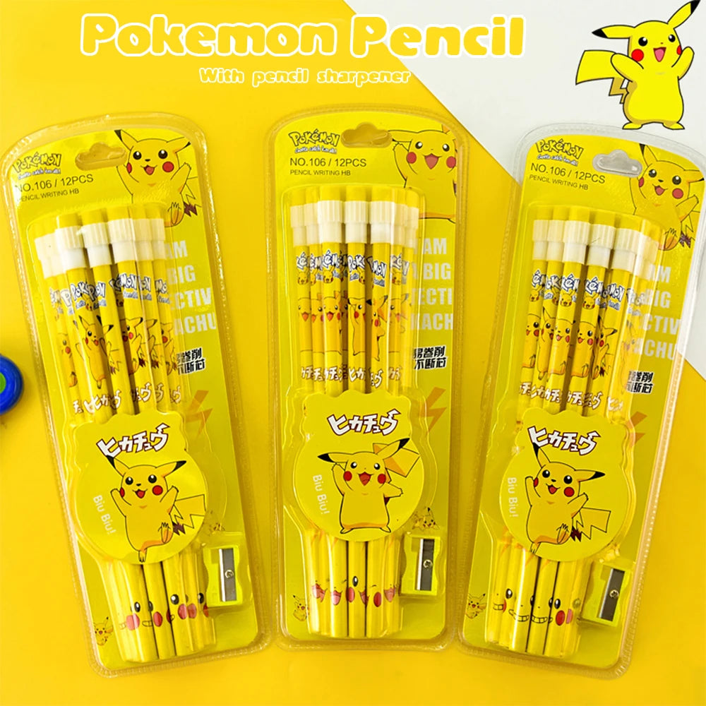 12pcs Anime Pokemon Pikachu Pencil Figure Cartoon Pencil Kawaii Student Stationery Kids Birthday Xmas Gifts