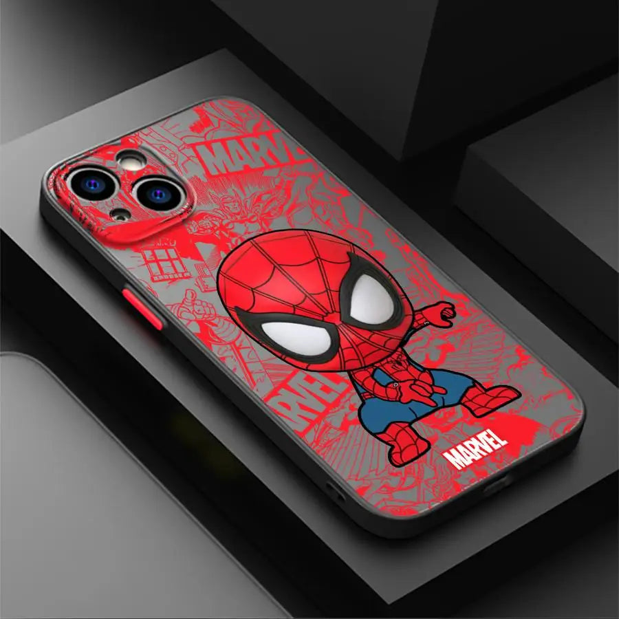 Marvel Cute Spider Man Groot Phone Case for iPhone 16 Pro 11 12 Mini 13 14 Pro 15 Pro Max 7 8 Plus XR XS MAX Black Soft Cover