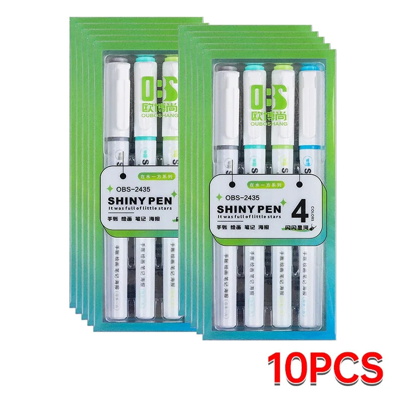 4 Colors Highlighter Pens Shining Highlighter Markers Kawaii Stationery Supplies Back to School Accessories for Girls Students