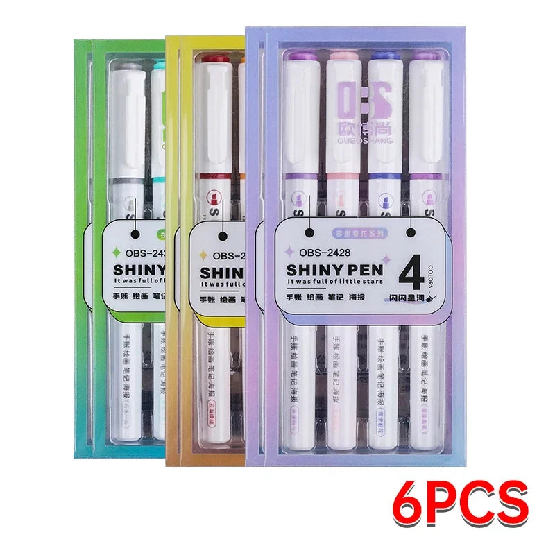4 Colors Highlighter Pens Shining Highlighter Markers Kawaii Stationery Supplies Back to School Accessories for Girls Students