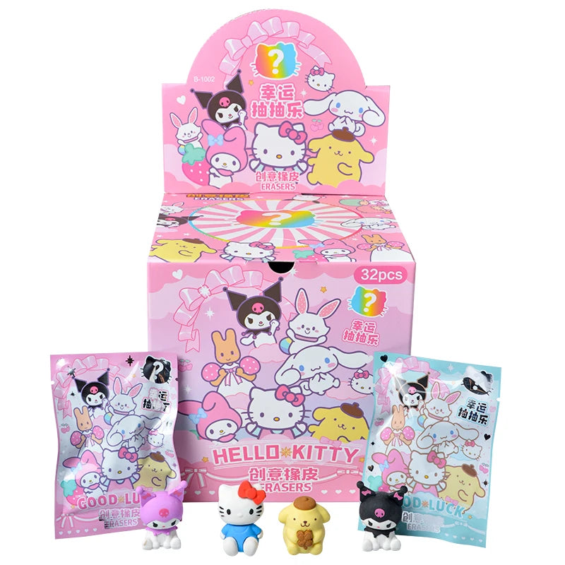 32Pcs/Set Blind Box Anime Sanrio CapyBara Stitch Figure Cartoon Eraser Model Doll Toy For Children's Gift