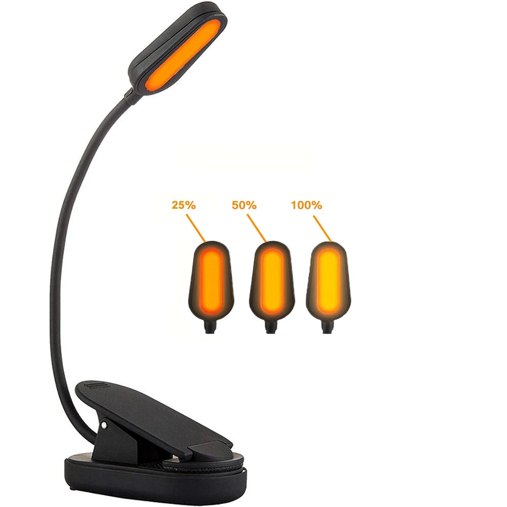 Amber Book Light for Nighttime Reading Clip-on USB Type-C Rechargeable Led Kindle Light Table Lamp Blue Light Blocking for Kids