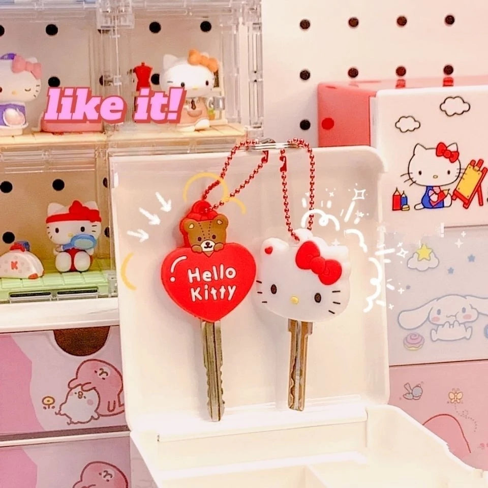 Kawaii Sanrio Hello Kitty Silicone Key Dustproof Protective Cover Cartoon Anime My Melody Portable Anti-lost Keychain Girls Gift