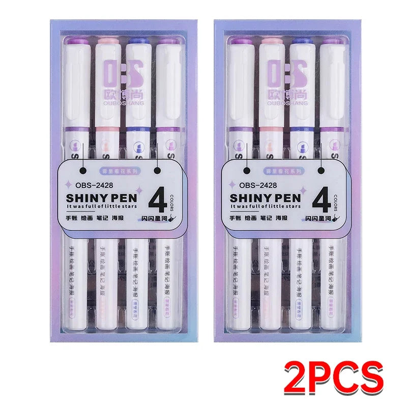 4 Colors Highlighter Pens Shining Highlighter Markers Kawaii Stationery Supplies Back to School Accessories for Girls Students