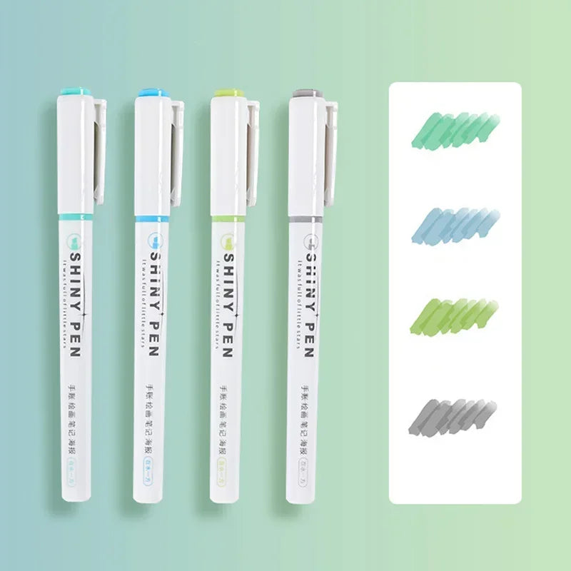 4 Colors Highlighter Pens Shining Highlighter Markers Kawaii Stationery Supplies Back to School Accessories for Girls Students