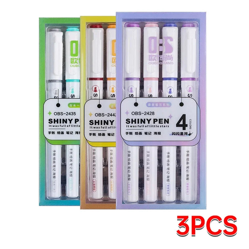 4 Colors Highlighter Pens Shining Highlighter Markers Kawaii Stationery Supplies Back to School Accessories for Girls Students
