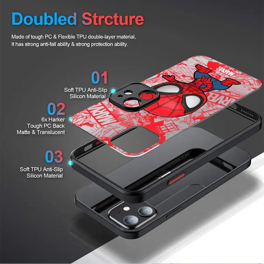 Marvel Cute Spider Man Groot Phone Case for iPhone 16 Pro 11 12 Mini 13 14 Pro 15 Pro Max 7 8 Plus XR XS MAX Black Soft Cover
