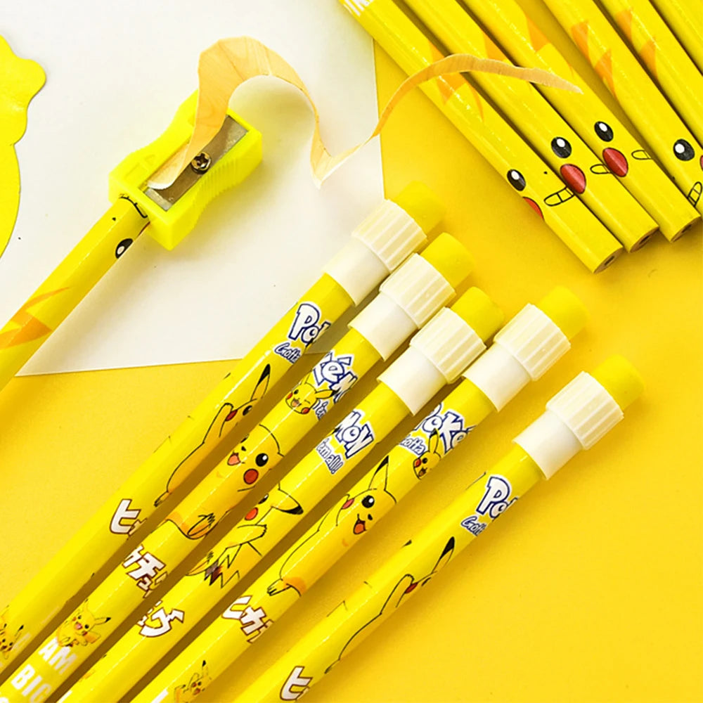 12pcs Anime Pokemon Pikachu Pencil Figure Cartoon Pencil Kawaii Student Stationery Kids Birthday Xmas Gifts