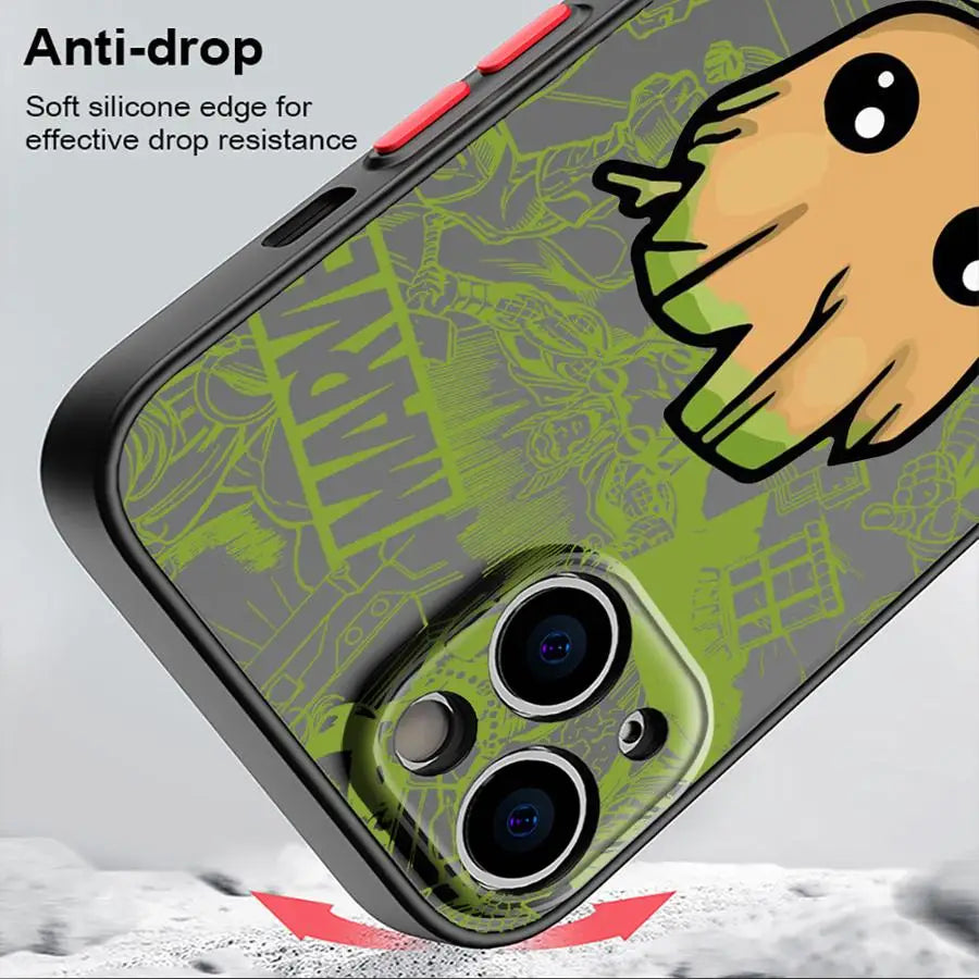 Marvel Cute Spider Man Groot Phone Case for iPhone 16 Pro 11 12 Mini 13 14 Pro 15 Pro Max 7 8 Plus XR XS MAX Black Soft Cover