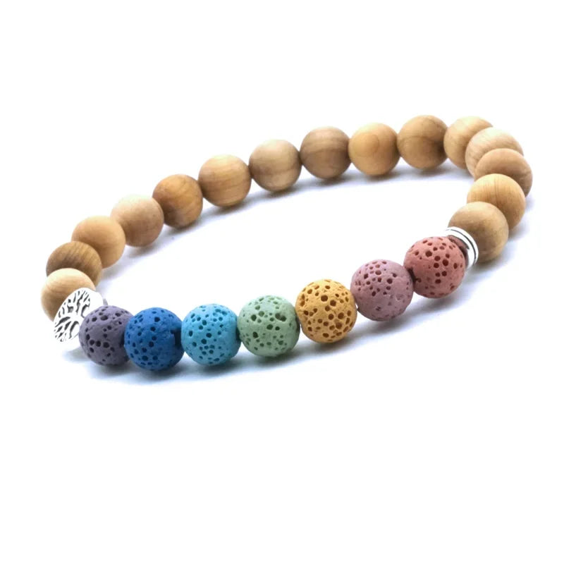 Tree of Life 8mm Seven Chakras Lava Stone Beaded Bracelet DIY Aromatherapy Essential Oil Diffuser Bracelet Yoga Jewelry
