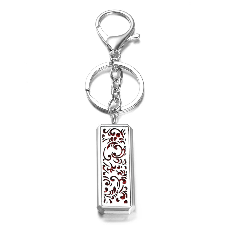 Rectangle Stainless Steel Aromatherapy Diffuser Keychain Jewelry Tree of Life Perfume Essential Oil Locket Pendant Accessories