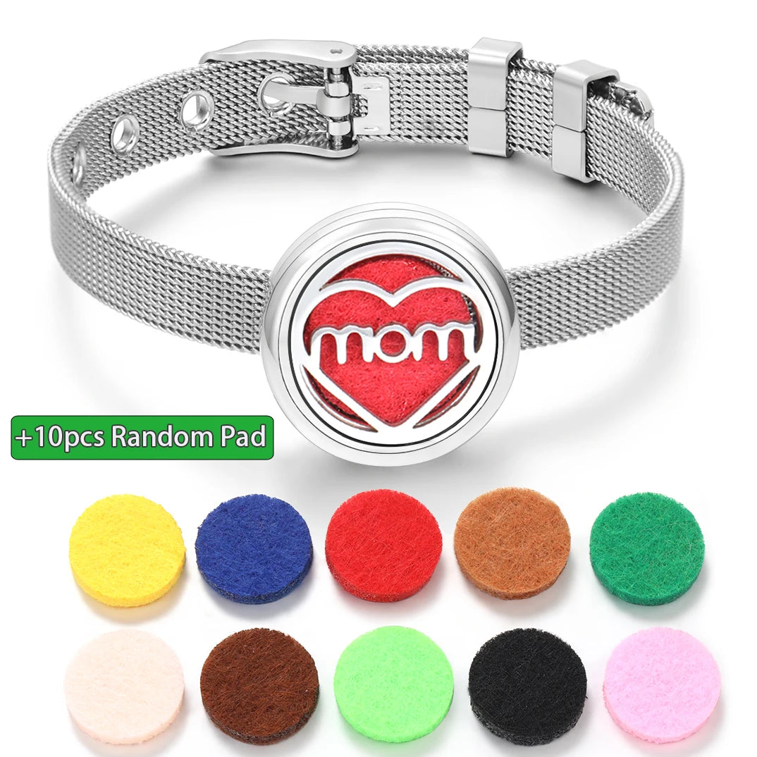 Tree of Life Women Wristband Strap Bracelet Stainless Steel Aromatherapy Diffuser Perfume Essential Oil Lockets Bracelet Jewelry