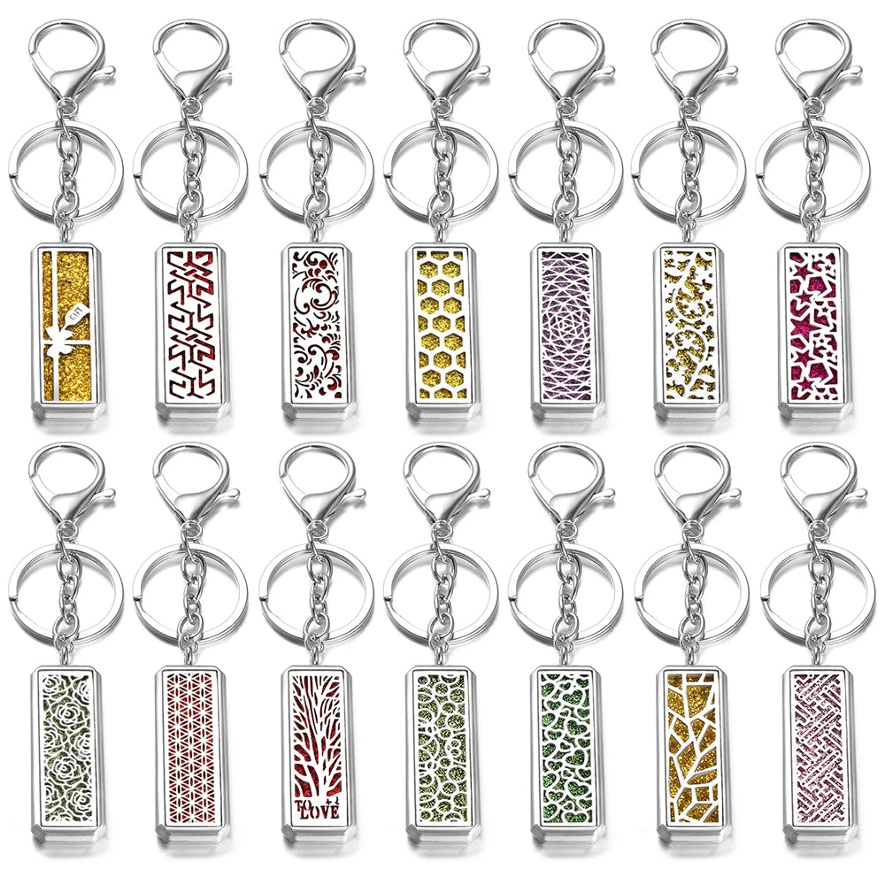 Rectangle Stainless Steel Aromatherapy Diffuser Keychain Jewelry Tree of Life Perfume Essential Oil Locket Pendant Accessories