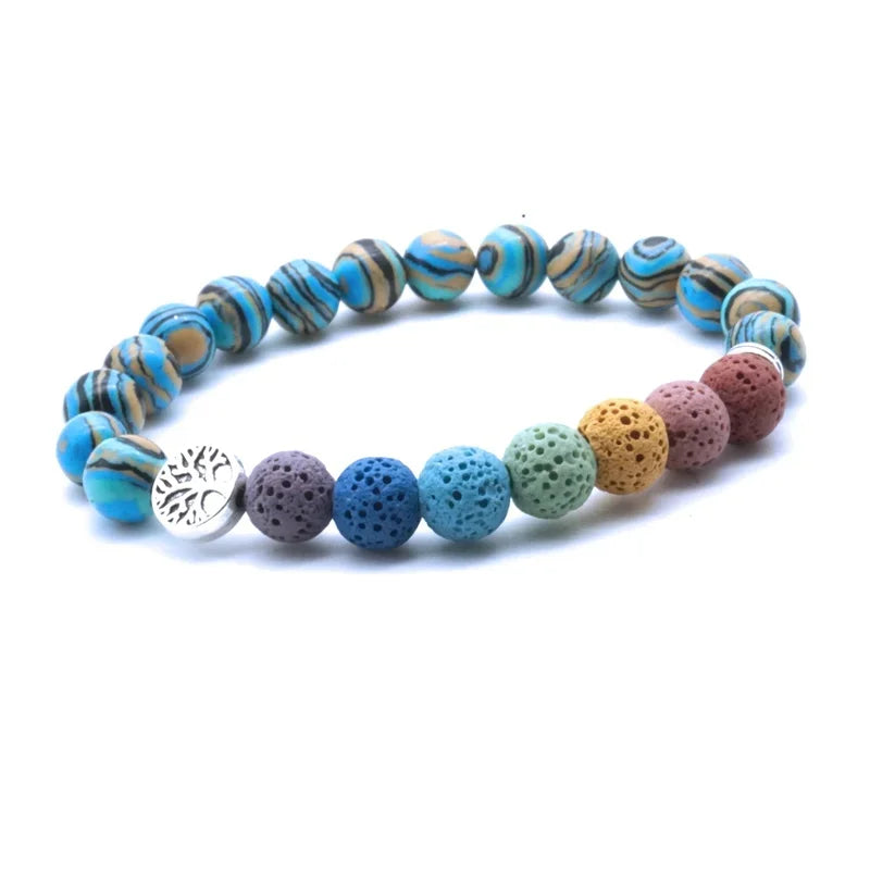 Tree of Life 8mm Seven Chakras Lava Stone Beaded Bracelet DIY Aromatherapy Essential Oil Diffuser Bracelet Yoga Jewelry
