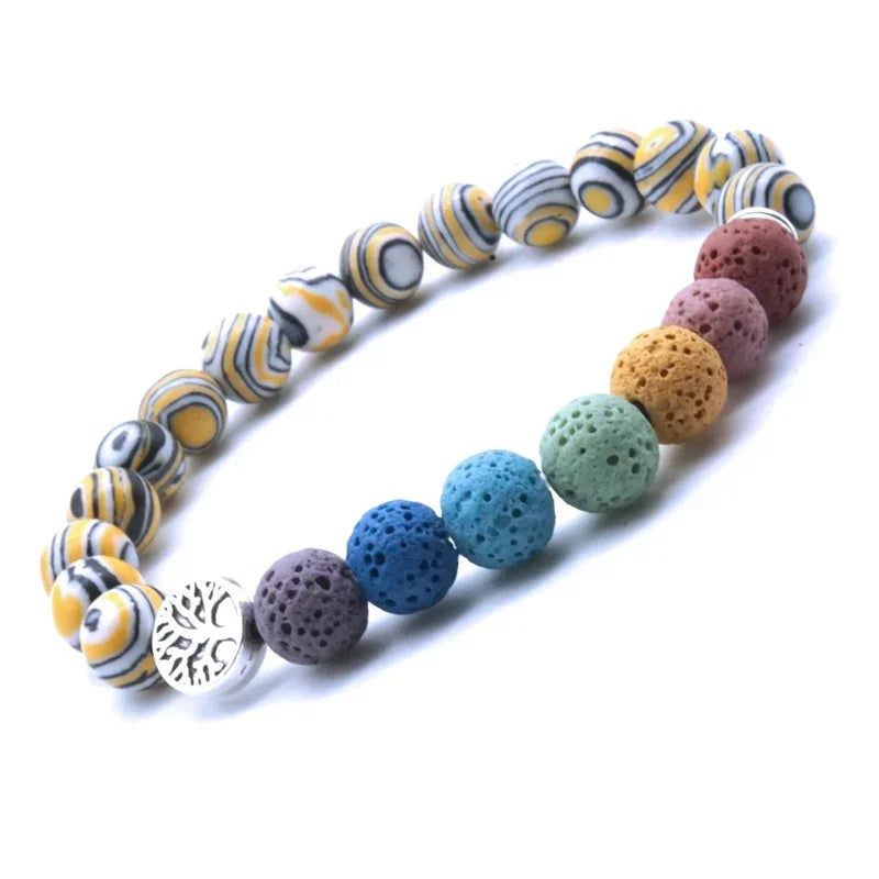Tree of Life 8mm Seven Chakras Lava Stone Beaded Bracelet DIY Aromatherapy Essential Oil Diffuser Bracelet Yoga Jewelry