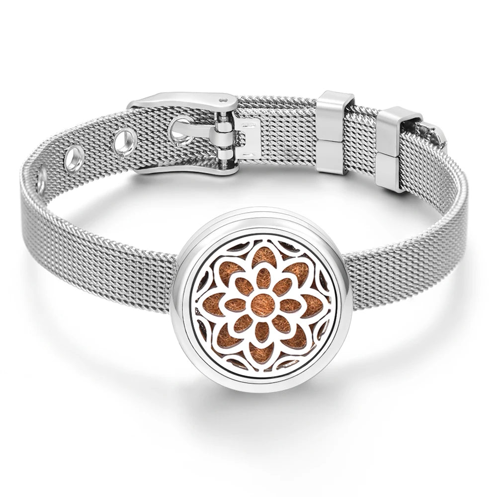 Tree of Life Women Wristband Strap Bracelet Stainless Steel Aromatherapy Diffuser Perfume Essential Oil Lockets Bracelet Jewelry