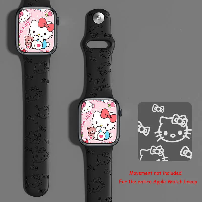 Sanrio Hello Kitty Strap For Apple Watch Band 45mm 44mm 42mm 41mm 38mm 49mm 40mm Silicone Engraved Bracelet lwatch 8 Ultra 7 Se
