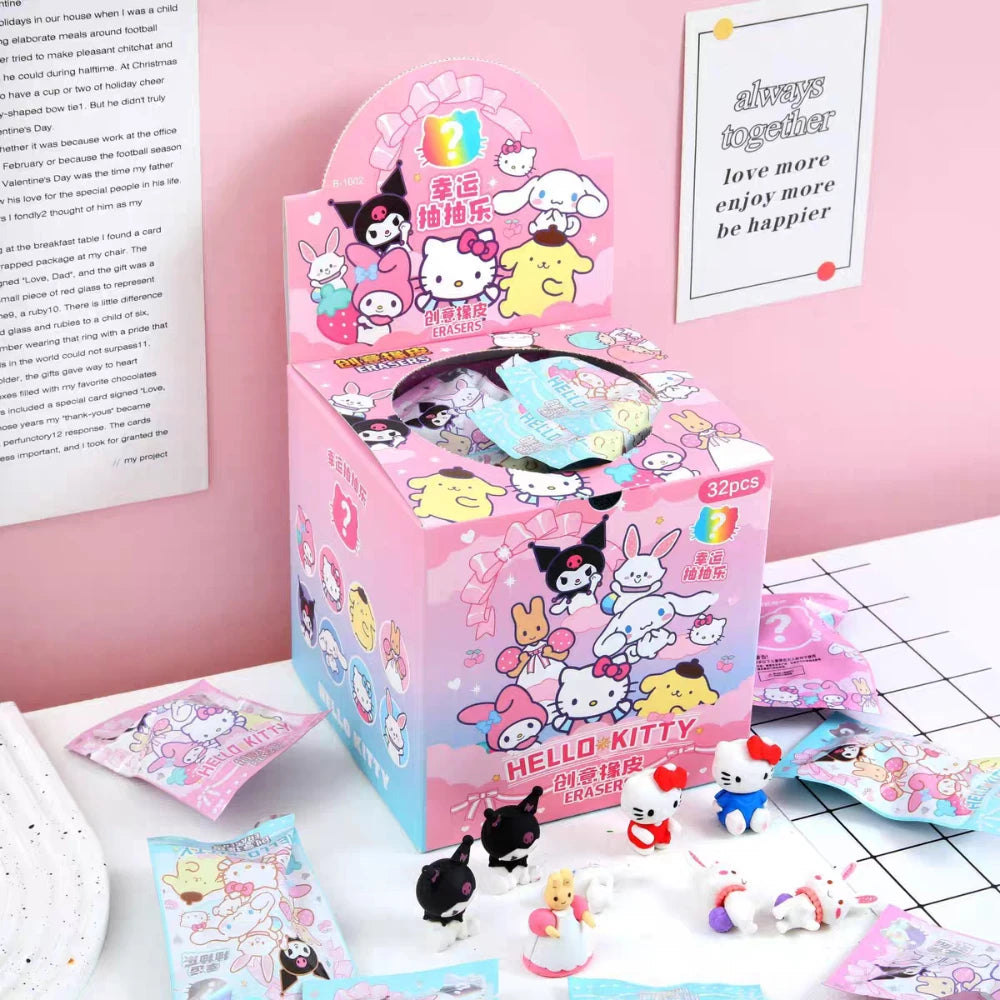 Sanrio Cartoon Eraser 32pcs Anime Kuromi Hello Kitty Kawaii Student Stationery Eraser Cleaning Tool School Children's Prizes