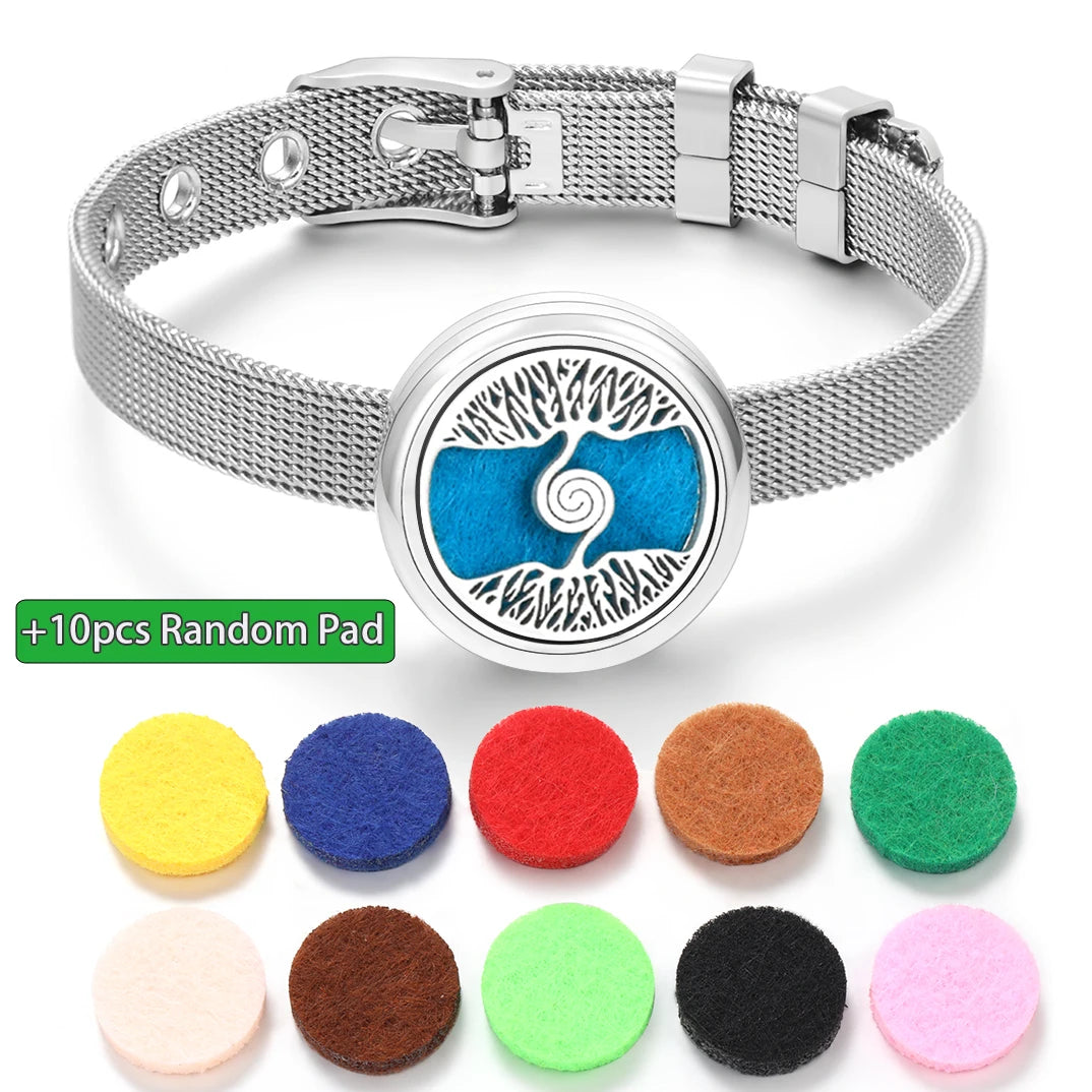 Tree of Life Women Wristband Strap Bracelet Stainless Steel Aromatherapy Diffuser Perfume Essential Oil Lockets Bracelet Jewelry